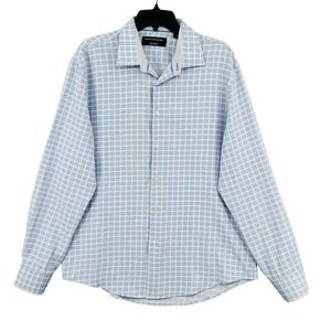 Report Collection Mens L‎ 16.5 34-35 Blue White Check X4 Stretch Dress Shirt